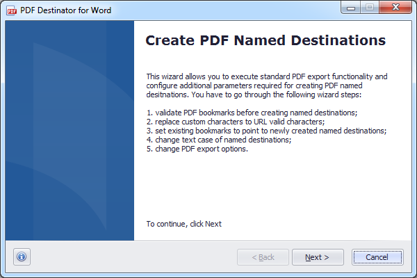 Create PDF named destinations